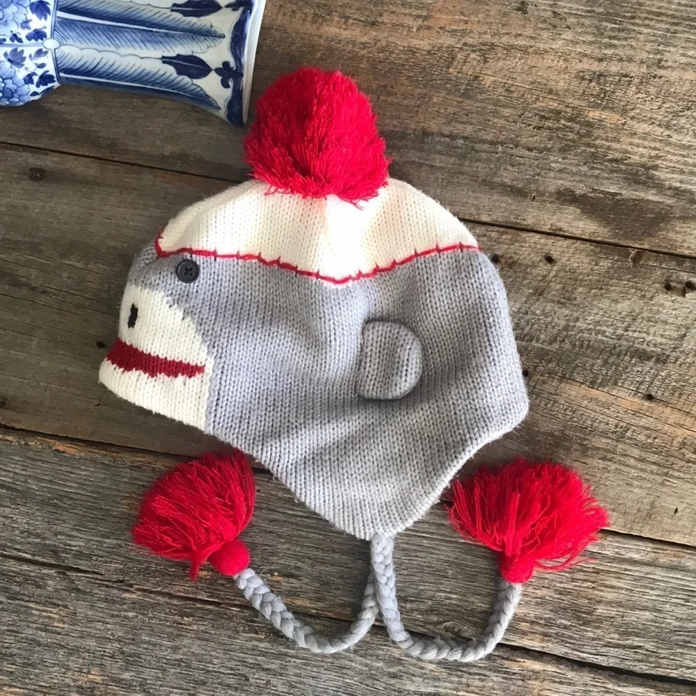 Sock Monkey Ear Flap Beanie With Tassels